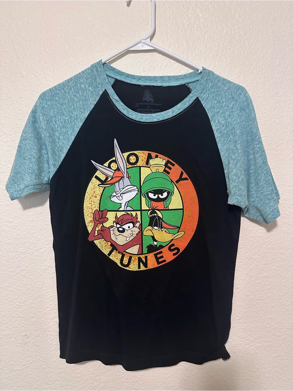 Looney Tunes Kids Raglan Tee in Black and Teal